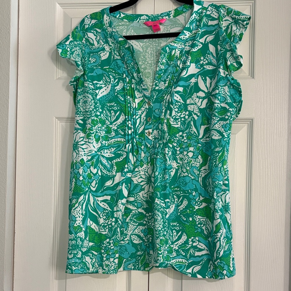 Lilly Pulitzer Green White Floral Tunic - Picture 3 of 7